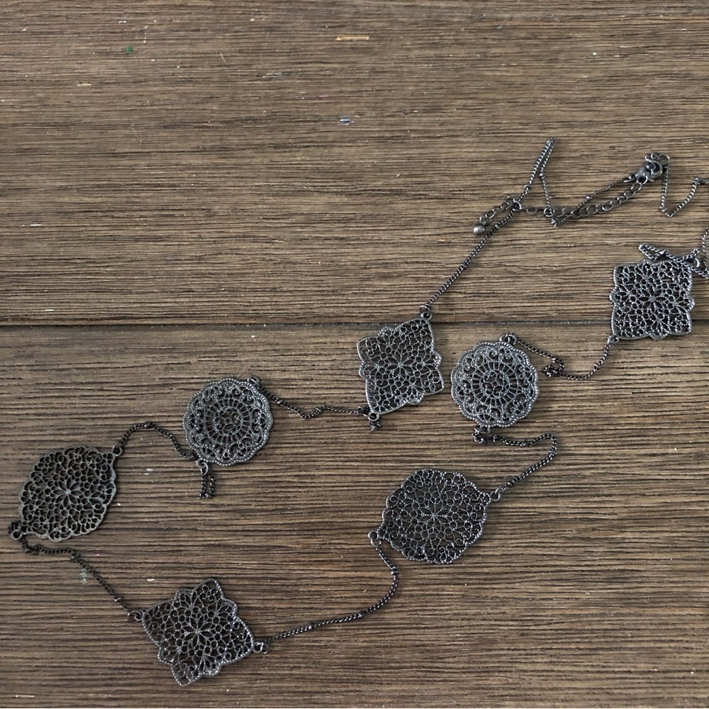 Gunmetal gray cutout long necklace